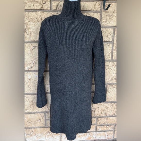 ZARA GREY KNITTED WOOL BLEND HIGH NECK CABLE JUMPER SWEATER DRESS TURTLENECK - Picture 2 of 8
